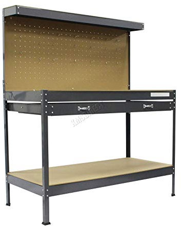 SwitZer New Grey Steel Garage Tool Box Toolbox Work Bench Workbench Storage With Drawers Pegboard and 20 Pegs Shelf DIY Workshop Station