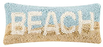 Peking Handicraft 30TG449C05OB Blown Filled Hook Throw Pillow, 12-inch Length, Wool and Cotton (Beach)