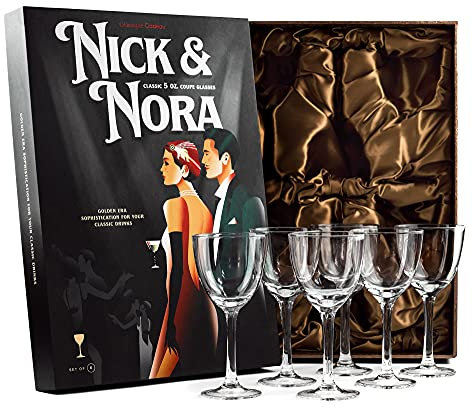 Crystal 150 ml Retro Nick and Nora Coupe Glasses | Set of 6 | Vintage Bar Glassware for Martini, Manhattan, Cosmopolitan, Classic Cocktail Drinks | Small Drinking Coups with Long Stems