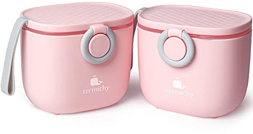 Termichy Dispensador de fórmula para bebés, contenedor dispensador de fórmula portátil para viajes, actividades al aire libre para bebés, 250g (rosa, 2 paquetes)