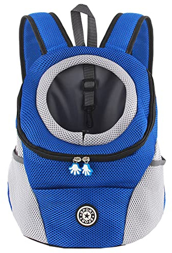M MUNCASO Dog Carrier Backpack Small Pet Travel Bag Puppy Pet Front Pack with Breathable Head-Out Design and Waterproof Bottom Airline Approved for Outdoor Hiking Travel (L,Blue)