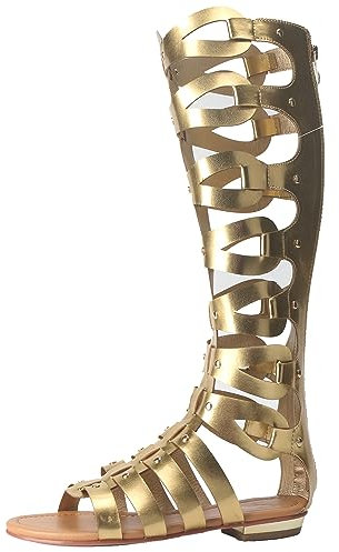 Hanfike Sandali alti al ginocchio da donna Gladiatore Cut Out Estate Roman Flat Boots, Oro, 38.5 EU