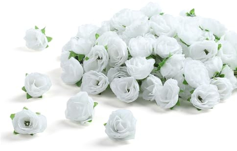 SITUMEIZI 100 Pcs 1.3 inches Mini White Rose Head White Artificial Roses Fake White Flowers for Home DIY Flower Wall Party Birthday Decor
