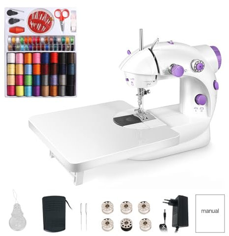 LetCart 202A Elektronische Nähmaschine, Mini-Nähmaschine, Tragbare Mini Nähmaschine mit 99 Stück Nähzubehör und Verlängerungstisch für Kleidung, Vorhänge, Kunsthandwerk (Lila)