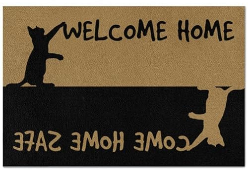 Alfombra De Baño Felpudo Exterior Antideslizante Alfombra Puerta Atrapar Suciedad Tapete para Puerta para Cocina Trasera Delantera Garajes 40X60Cm Gato Bienvenido A Casa Vuelve A Casa Sano Y Salvo