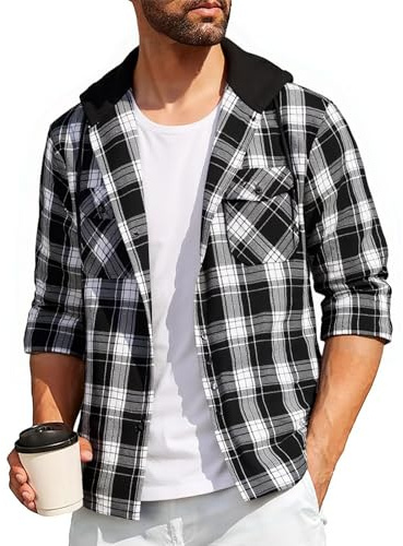 SwissWell Chemise Homme à Carreaux Flanelle Chemise Bûcheron Homme Surchemise Manches Longues Capuche Bouton Chemise Décontractée