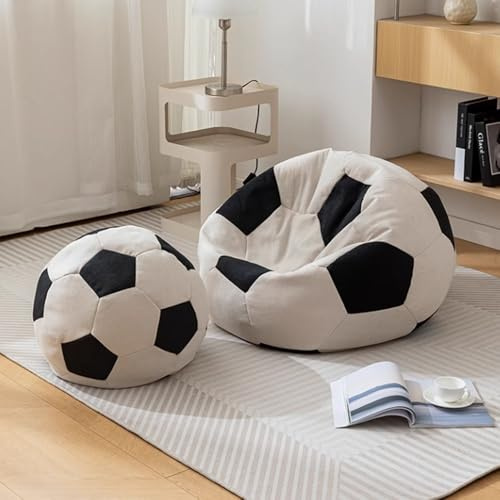 Soccer Bean Bag Cover (Filler Not Included)Chenille Bean Bags For Kids And Adults Football Bean Bags Organizing Plush Toys For Girls And Boys Unpadded Seat Cushion Cover Gaming Chair Indoor(100cm)