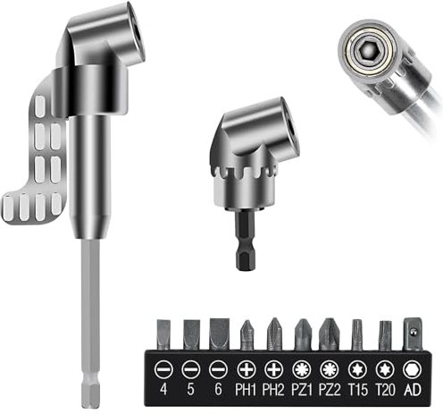 Hhaoysogd 105° Winkelschrauber Vorsatz Adapter, 12 Stück Winkelbohraufsatz with Multi-function Bend Screwdriver Bit, 1/4-Zoll Sechskantschaft Winkelgetriebe für Computergehäuse, Elektroschrank, Möbel