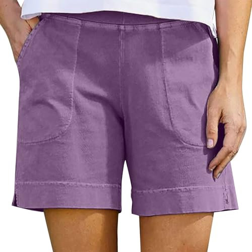 Baumwoll-Leinen-Shorts für Damen – Shorts mit Kordelzug an der Taille, Sommer-Trainingshose, Sommer, hohe Taille, kurze Hose mit Taschen, Sport, Lauf-Leggings, Freizeitkleidung, Lounge-Sweathose