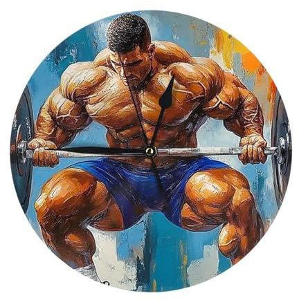 Orologio da parete decorativo per la casa con bilanciere per sollevamento pesi, 25,4 cm, silenzioso, funzionamento a batteria, per camera da letto, cucina, soggiorno, ufficio
