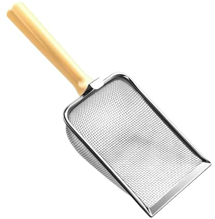 Kattströskopa - hållbar nätskärm, metall skitavskiljare, ergonomiskt handtag | robust sandrengöringsbrott, rostfritt stål lådskrapa för