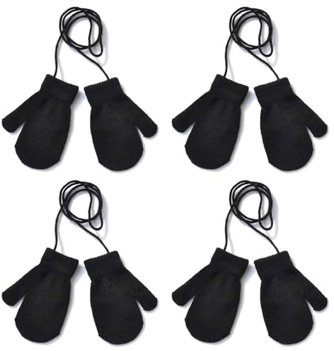 Mayoii 4 Pairs Baby Halter Winter Thermal Gloves, 1-4Y Knitted Full Fingers Mittens for Children Girls Boys (Black)