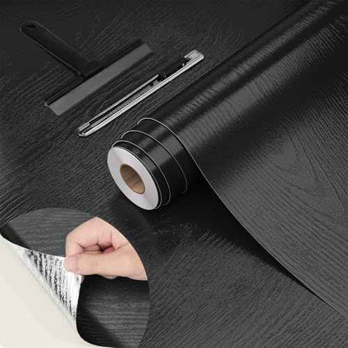 WADILE Papier Peint Effet Bois Autocollant 40×1000 cm, Vinyle Étanche Auto-adhésif pour Cuisine et Meubles, Amovible Anti-huile – Avec Raclette et Couteau de Coupe