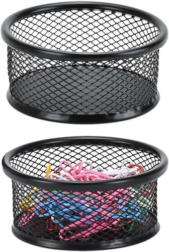 Elzhan 1 Pc Black Minimalist Metal Paper Clip Holder Mesh Paperclip Bowl Binder Clip Dispenser Desk Bobby Pin Container Organizer for Home Office Classroom School Desk Supplies Holders and Dispensers