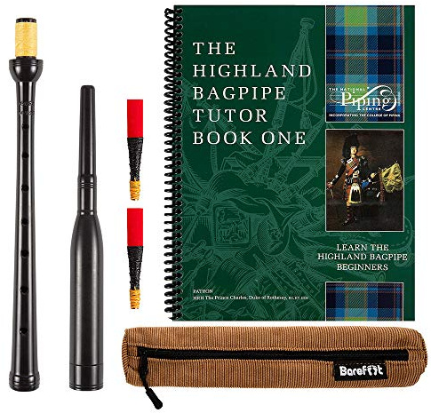Frazer Warnock Standard Cornamusa Chanter, The Piping Center of Scotland Tutor Book per cornamuse Highland, 2 ance di qualità, custodia traspirante e set di canne