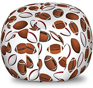 Ambesonne American Football Storage Toy Bag Chair, Classic Design Rugby Balls in Cartoon Style Sports Competition, Stuffed Animal Organizer Washable Bag, Small Size, Caramel White