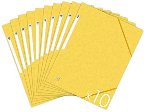 Oxford Top File + - Lote de 10 carpetas de cartón con 3 solapas, formato A4, cierre con elásticos, color amarillo