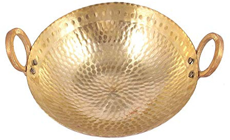 FINEDEAL Laiton pur (piteau) fait main lourd martelé kadhai kadai cheenachatti pour la cuisson 3000 ml Laiton