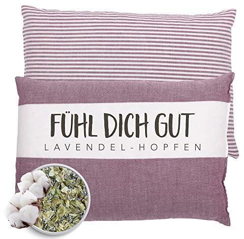 Herbalind Fühl Dich Gut Kräuterkissen Lavendel-Hopfen Kissen zur Entspannung, Schlaf, Aroma, Dekokissen mit Füllung, Hopfen und Schafschurwolle. 100% Baumwolle, Geschenk Schlafkissen, 20x30 cm