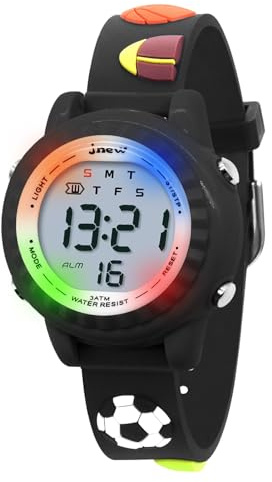 HMJIA Reloj Digital para Niño Niña de 3 a 12 años Reloj Infantil Impermeable 3ATM con Alarma/Fecha/Cronómetro/LED (LED Bola Negra)