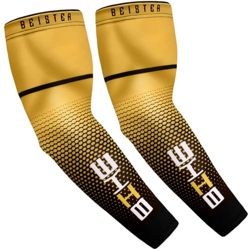 beister UV Sun Protection Cooling Compression Sleeves Arm Sleeves Men Women Sports (Large, Yellow)