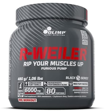 OLIMP “R-Weiler” Pre Workout Booster Pulver 480g - Vitamin B Komplex Und Koffein - Beta-Alanin - Ergänzung Ohne Zucker - Getränkepulver Für Energy Drink (Orange Juice)