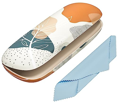 NPOOYI Eyeglasses Case, Hard Shell Protective Case for Glasses, Unisex for Women Men, Sunglasses with Cleaning Cloth, Boho Leaf
