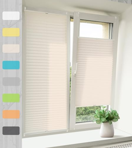 Plissee Klemmfix Ohne Bohren – Beige 75x200cm(BxH), Jalousie Lichtdurchlässig & Blickdicht, Sonnenschutz & Sichtschutz, Faltrollo Easyfix für Fenster & Tür