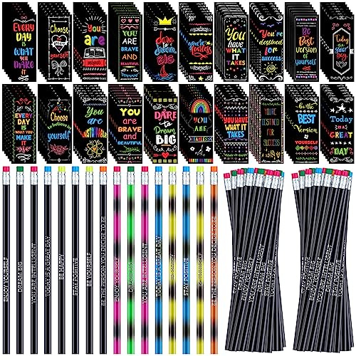 240 Pcs/120 Set Inspirational Pencil Bookmark Valentine Gift Motivational Bookmark Thermochromic Color Changing Pencil Back to School Supplies for Student Reading Classroom Teacher Positive Reward
