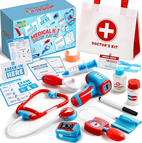 Play-Act Arztkoffer Kinder,Doktorkoffer Kinder mit Stethoskop,Thermometer, Spritze, tragbare Arzttasche und Geschenk für Kinder Rollenspiele Spielzeug ab 2 3 4 5 6 7 Jahren