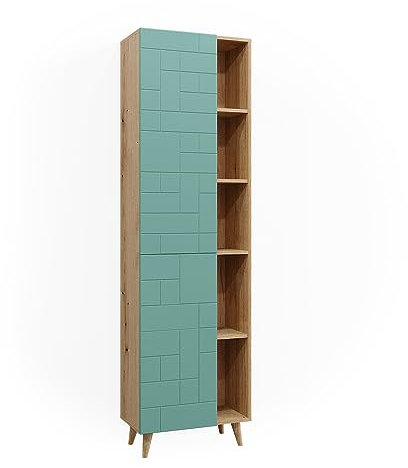 Vicco Badschrank Rudi, Mintgrün/Eiche, 56 x 193 cm mit Türen, und offenen Fächern