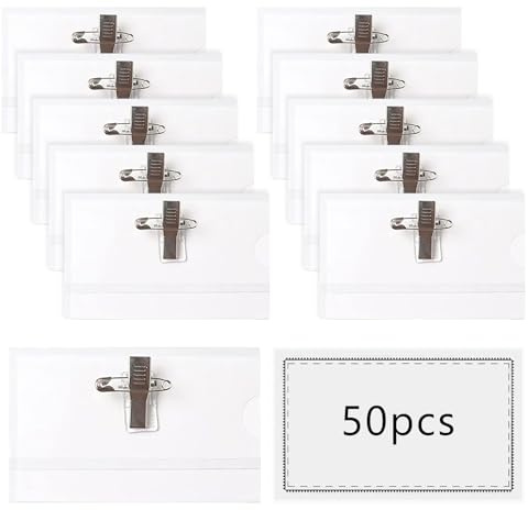 SCBOY 50 Pezzi Porta Badge Con Clip E Pin Pvc Trasparente Titolare Di Carta D'identità Con Badge Vuoti Per Biglietti Da Visita Titolare Di Carta D'identità (9 X 5,6 Cm)
