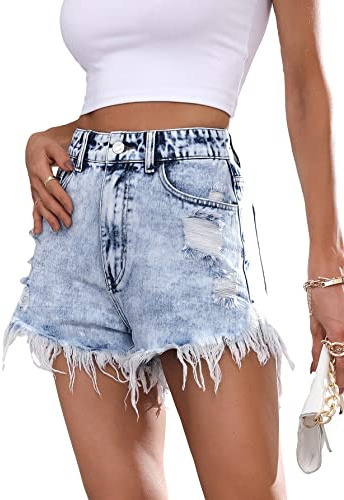 GORGLITTER Women's Ripped High Waisted Denim Shorts Wide Leg Jean Shorts
