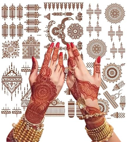 12 Pieces Henna Tattoo Kit Temporary Tattoo Adult Stickers Lace Pattern Fake Tattoos Henna Sticker for Women DIY On Body Face Arms Legs