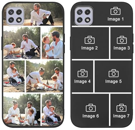 Yoedge Personalised Phone Case for Samsung Galaxy A22 5G 6.6 inch, Custom Photo Design Flexible Soft Silicone Customized Rubber Shockproof Cover, Personalize with 7 Image Collage for Girls, Black