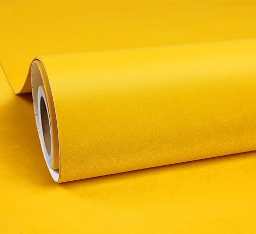 ReWallpaper Velvet Wallpaper Yellow Peel and Stick Flocked Wallpaper Velvet Flocking Wall Paper for Bedroom Hallway Yellow 44.5CMx2M Sticky Back Fabric Roll Drawer Craft Jewellery Box Liner