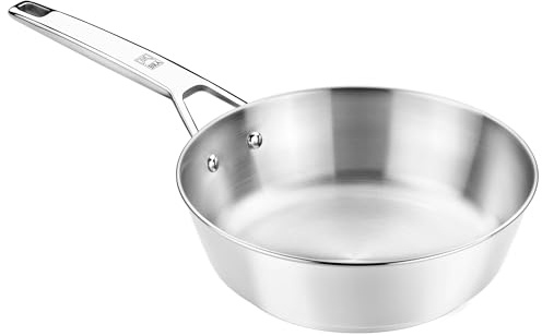 Bra Signature Deep Stainless Steel Frying Pan. Suitable for All Hobs and as Induction Hob Frying Pan. Fully Stainless Steel Pot with Riveted Handle. Non Toxic Cookware