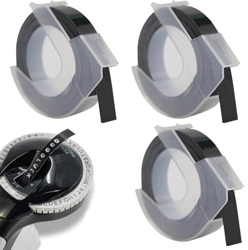 3er-Pack Dymo Omega,9 Mm Dymo PräGegeräT,Kann Ersetzt Werden Etikettenband,Schwarzer Hintergrund Mit WeißEm Text PräGeband,3 M Lang,Kann Verwendet Werden FüR Junior PräGegeräT