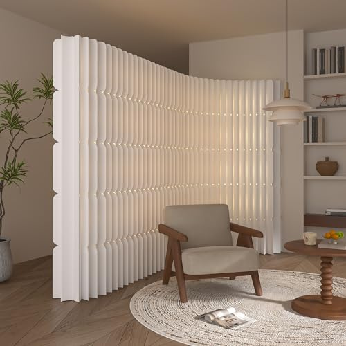 Room Divider Screen, Folding Privacy Wall Foldable Privacy Partition Separator for Living Room, Office, Party, Showroom(White) (L300*W43*H200 cm)