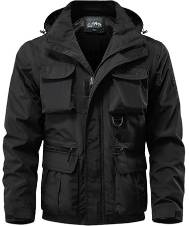 Veste Tactique Homme Multi-Poches, Blouson Militaire Homme Manches Longues Blouson A Capuche Doudoune Chaud Gilet Fermeture Éclair Manteau Décontracté Manteaux Outdoor Jacket Epais Coupe-Vent D'hiver