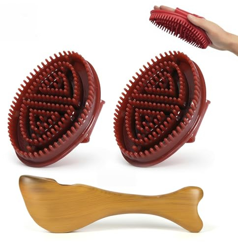 2 Piezas Meridian Brush,Multifuncional Cepillo De Masaje Meridiano Portátil Cepillo Meridiano con 1 Tablero Gua Sha Aliviar la Fatiga para Abdomen,Piernas,Espalda