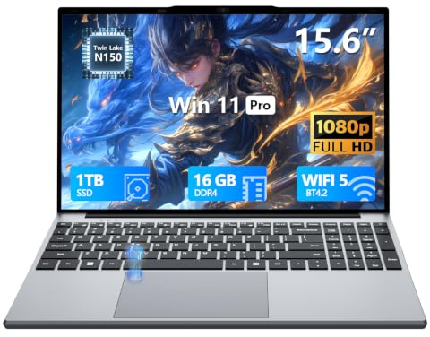 MASNIESKI Ordenador Portátil 15,6 Pulgadas con N150 procesador, PC Portátil Win 11 16 GB RAM DDR4 SSD 512 GB, Laptop con Pantalla de 1080P, USB 3.0, HDMI Computadora portatil Teclado Retroiluminado