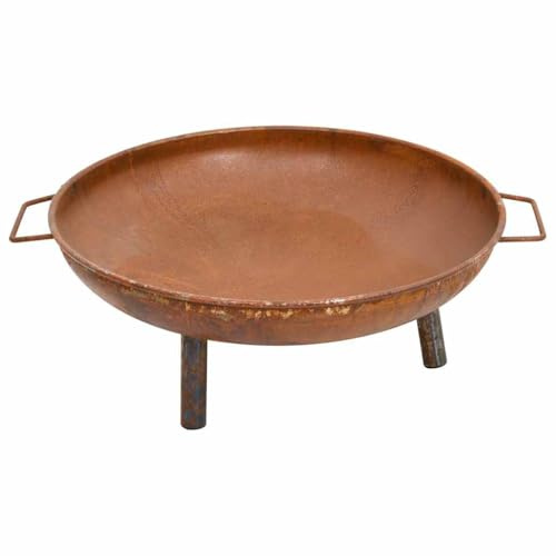 Ziaphsol Brasero de acero 67,5 x 58 x 22,5 cm, color marrón con revestimiento rústico, cesta de fuego para jardín, terraza, balcón, para parrilla y calor