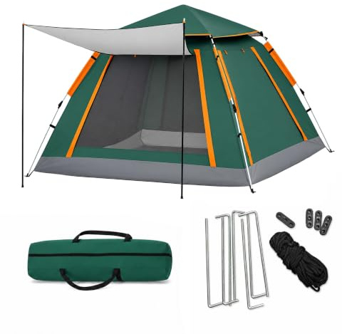 Relaxdays Tienda de campaña automática, 3-4 Personas, Verde | con porche, montaje rápido, protección UV, 155x240x240 cm