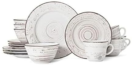 Pfaltzgraff Trellis White 16-Piece Stoneware Dinnerware Set, Service for 4, Distressed White Finish, Microwave & Dishwasher Safe Plates and Bowls