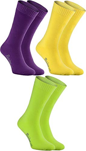 Rainbow Socks - Donna Uomo Calze di Spugna Calde e Colorate - 3 Paia - Viola Giallo Verde - Taglia 39-41
