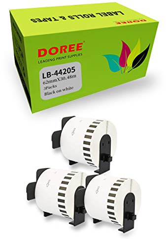 DOREE 3 confezione DK44205 Nastri per etichette in carta continua, rimovibili, 62 mm x 30,48 m, compatibili con Brother QL-1110NWB QL-1100 QL-1050 QL-500 QL-500BW QL-570 QL-580 QL-700 QL-710W