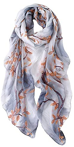 STORY OF SHANGHAI Women's 100% Silk Floral Print Large Scarf Shawl Ultralight Breathable Elegant Gift 175 x 110 cm, Autumn tree, One size