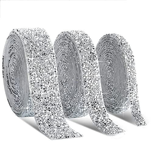 3 Rollen Strassband,Kristall Strass Band Selbstklebende,Glitzerband selbstklebend,Diamant Band DIY Dekoration Aufkleber,für Hochzeit, Geburtstag, Deko, Kunstwerke, Bastelarbeiten(Weiß ）