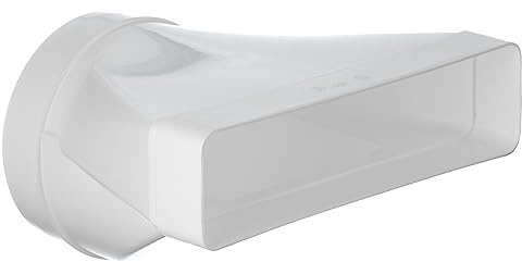 Steinberg14 White 220x55mm - Ø 125mm Flat Channel to Round Pipe Ducting Adaptor - Plastic Straight Connector, Adapter, Reducer - 8 x 2 inch to Ø 5 inch